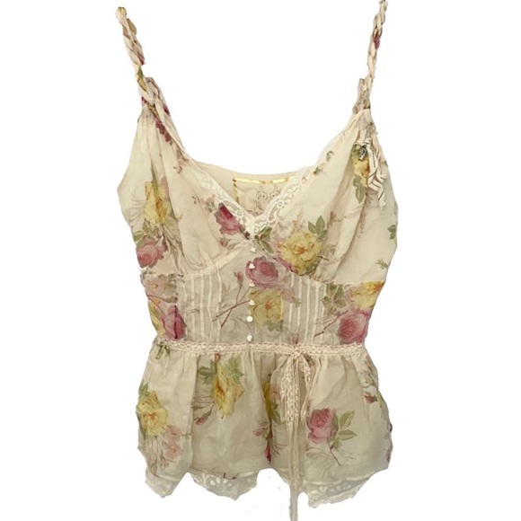 Johnny Was Tops - new For Love + Liberty by Johnny Was 𑁍 Romantic Floral Print Silk Cami 𑁍 Ivory